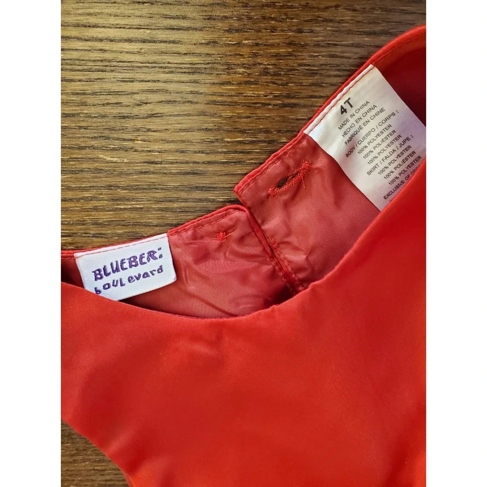 Blueberi Boulevard Girls 4T Red Dress Satin, Sheer & Glittery w/Plaid Pony‎ Tote